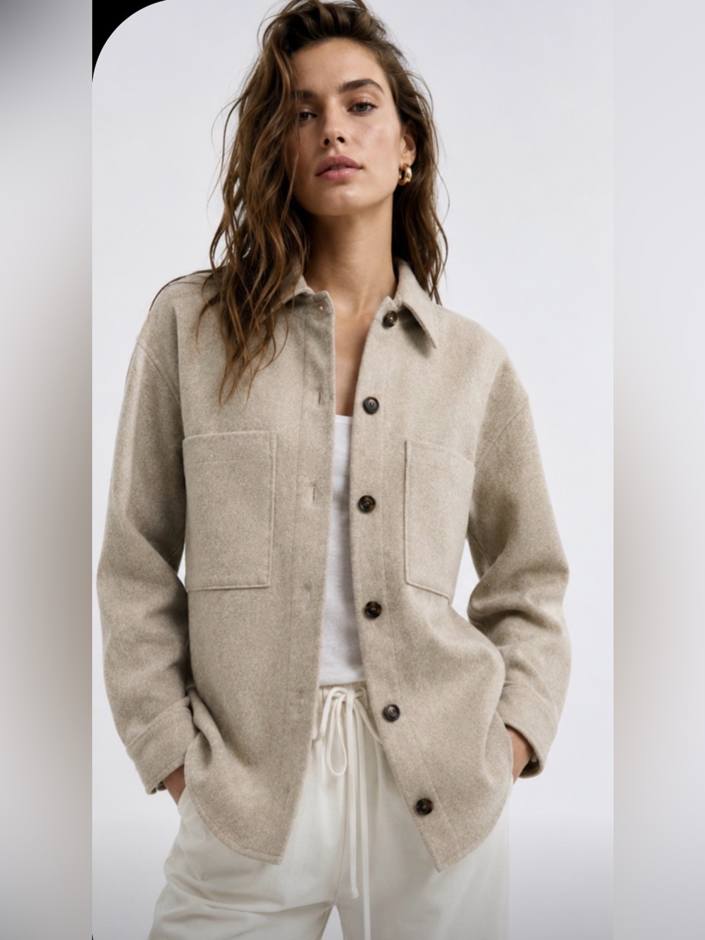 Zara beige wool blend Button Down Overshirt Shacket Woman’s Jacket Small